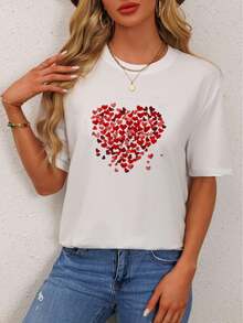 Magliette da donna,Women's Valentine's Day Cute Heart Print T-Shirt - Casual Short Sleeve, Breathable Crew Neck Top for all Seasons, everyday T-Shirt|Relaxed Fit Tee Tee For adult, Men, Women, Teen, Teenager, adolescent, Youth - Bianco - Visualizzare 1