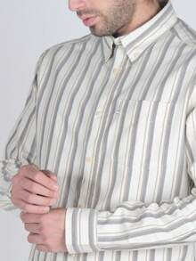 Ben Sherman Camisa Oxford a Rayas Manga Larga  Estampado Integral    Primavera/Otoño    Regular    Botón delantero  Botón - Caqui - Ver 3