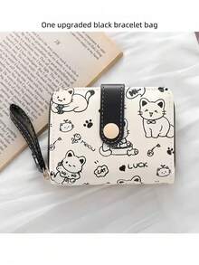 Short Women's Wallet Simple Cute Kitten Pattern Coin Purse Multi-Functional Card Holder With Multiple Card Slots Money Bag For Women Wallet Mini Wallet Purse Wallet Fall Autumn Cute Wallet Small Wallet Wristlet Wallet