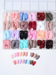 576 miếng/hộp (24 màu hỗn hợp) Miếng dán móng tay ngắn hình bầu dục bóng, màu trơn, vừa vặn hoàn hảo, bộ móng giả acrylic, bao gồm 4 lọ sơn gel và 2 dũa móng, thể hiện phong cách của bạn, phù hợp cho phụ nữ và các cô gái sử dụng hàng ngày và dự tiệc. - Nhiều màu - Xem 3
