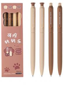 4pcs Cartoon Paw Gel Pens Set Erasable Black Color Ink Rotating Open 0.5mm Ballpoint For Writing Office School