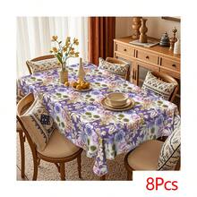1 pieza/4 piezas/8 piezas Mantel impermeable y resistente al calor con diseños de calavera, flor, morado de Halloween y Día de los Muertos, de 90*150cm/150*200cm para decoración de mesa de cocina y comedor, decoración del hogar, Halloween y Día de los Muertos