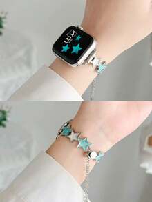 1 pieza Brazalete ajustable de doble color con diseño de estrella compatible con Apple Watch de 38mm, 40mm, 41mm, 42mm, 44mm, 45mm, 49mm (S10 42)Mm (S10 46)Mm, pulsera de lujo simple para mujer adecuada para Apple Watch Series Ultra 2 S10 SE 9 8 7 SE 6 5 4 3 2 1, regalo - Plateado - Ver 1