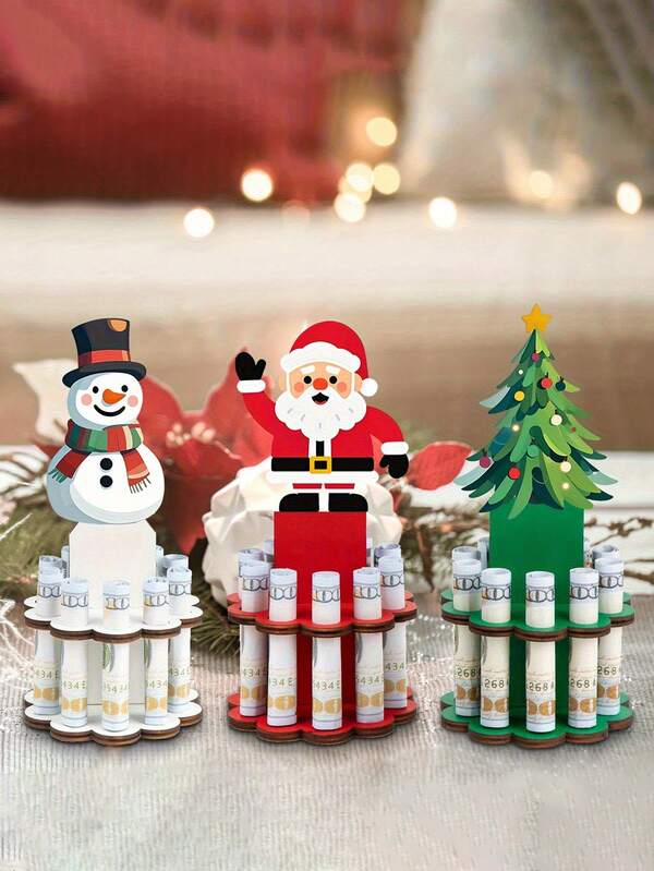 1/3 piezas Caja de almacenamiento de monedas de madera con 10 ranuras, dispensador de decoración navideña, sin billetes de papel incluidos, idea de regalo perfecta (Navidad/Día de San Valentín/Acción de Gracias) y accesorio, decoración navideña