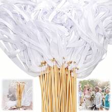 20pcs White Satin Lace Wands, Silk Fairy Wands, Wedding Ribbons, Golden Bells, Party Wands, Party Favors, Wedding Party Event Decorations, Holiday Birthday Celebrations, Suitable For Weddings, Holiday Birthday Parties, Valentine's Day, Christmas Weddings Decorations, Best Gifts, Home Decor, Room Decor, Bridal Christmas Decorations - Multicolor - View 4