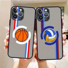 Funda de Teléfono con Diseño de Voleibol y Baloncesto para Apple 8 X XS XR SE 11 12 13 14 15 16 Pro Plus 2020 2022, Funda Transparente Mate de TPU de Cobertura Completa, Funda Protectora Negra Suave - Colores mixtos - Ver 5