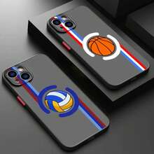 Funda de Teléfono con Diseño de Voleibol y Baloncesto para Apple 8 X XS XR SE 11 12 13 14 15 16 Pro Plus 2020 2022, Funda Transparente Mate de TPU de Cobertura Completa, Funda Protectora Negra Suave - Colores mixtos - Ver 1
