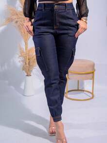 Women's Cargo Jeans Jogger High Waist Butt Lifting Premium Pants With Lycra Side Pockets - 牛仔褲清潔劑 - 查看 6