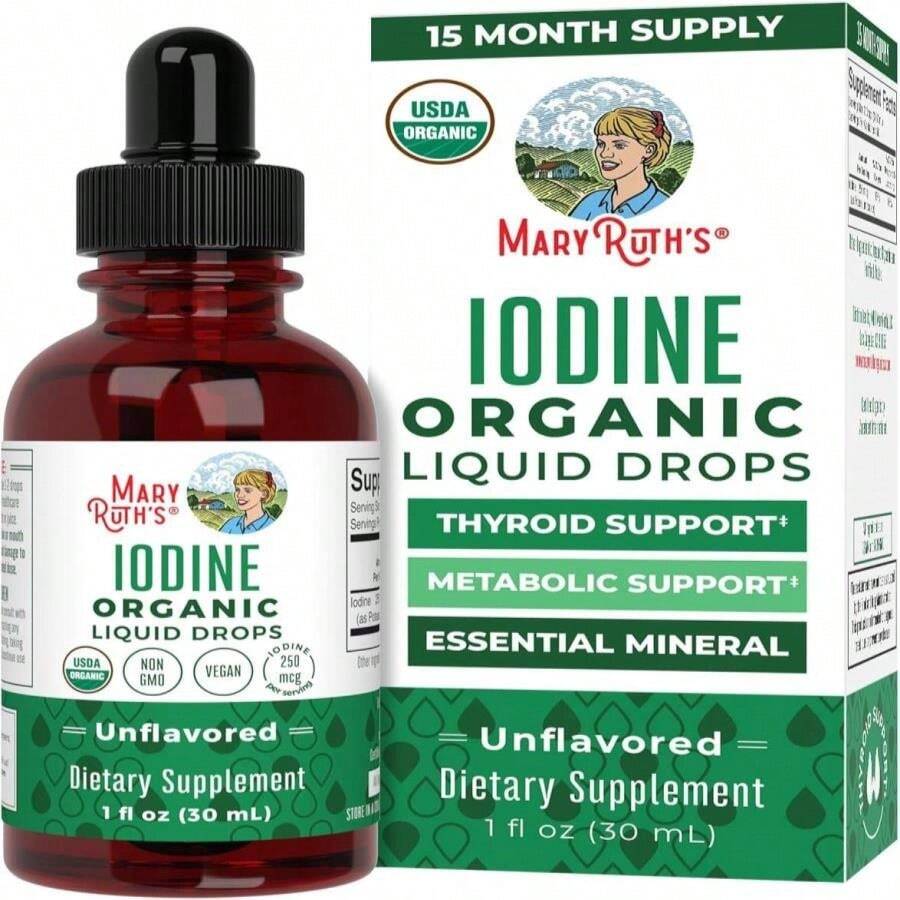 MaryRuth Organics Iodine Liquid Drops | Potassium Iodide | 1 Year Supply | 450 Servings | Thyroid Health | USDA Organic| Vegan | Non-GMO | Gluten Free | 1 Fl Oz - White - View 1