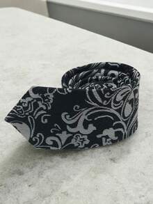 Luxury Men's Skinny Ties Polyester Silk Solid Polka Dot Striped Check Skinny Jacquard Groomsman Tie - 黑色 - 查看 3