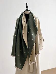 1pc Multicolor Patchwork Heart Pattern Jacquard Faux Cashmere Fashion Versatile Air Conditioning Shawl Scarf, Thick & Warm For Daily Use For Dress