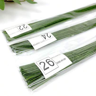 100pcs Floral Iron Wire, Flower Packaging Materials, Paper Wrapped Iron Wire, Flower Shop Supplies, DIY Handmade Materials, Fine Iron Wire, Green Iron Wire