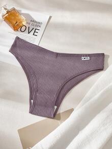 5pcs Pack Women's Ribbed Panties, High Elasticity Solid Color Letter Design Low Waist Briefs - Multicolor - View 10