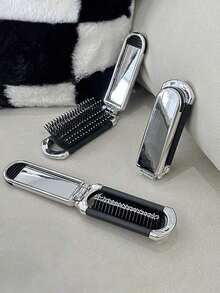 SGIAWETA-X Milania 1pc Foldable Comb - Color, Portable With Built-In Mirror,Hair Brush,Comb,Hair Tools,Hair Products And Accessories Barber Salon Beauty Travel Essentials,Back To School,Travel Holiday Essentials,Hair Accessories Women-Birthdaygift - Bạc - Xem 7