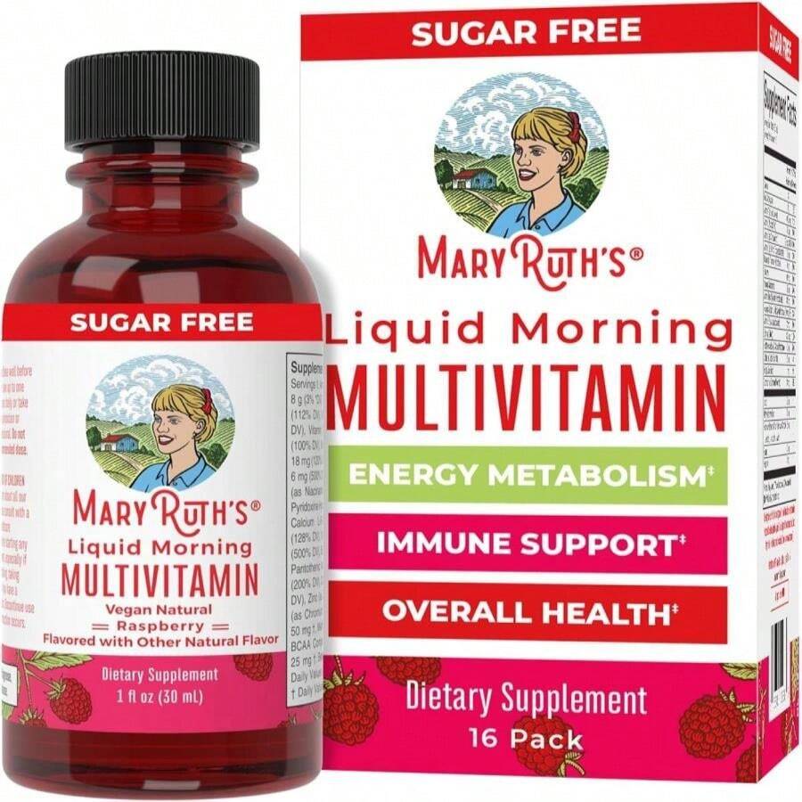 MaryRuth Organics Liquid Morning Multivitamin Travel Pack | Mens &Amp; Womens| Vitamin A C D E B6 B12 Biotin Zinc | Beauty | Immunity | Vegan | Non-GMO | Gluten Free | 1 Oz | 16 Servings - 白色的 - 查看 1