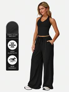 MFVIM Damen Sportbekleidung Set, Zwei Teile, Yoga Trägershirt und weite Lässig Hose, atmungsaktiv, weich und bequem, geeignet für tägliche Lässig, Sport und Fitness, Laufen.