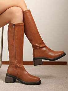 Giày bốt cao đến đầu gối, đế giữa, kiểu dáng tối giản và đa năng dành cho nữ, thu/đông 2025 - màu nâu - Xem 6