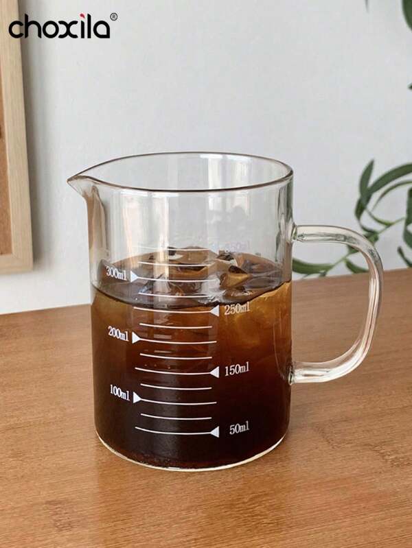 choxila 1pc High Borosilicate Glass Coffee Cup Measuring Cup Glass With Handle Graduated Cup Coffee Milk Juice Measuring Cup Transparent Glass Back To School