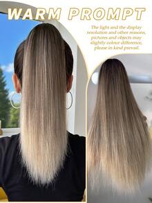 16英寸渐变棕色爪夹式马尾假发，耐热合成直发接发，适合日常使用 - 漸層棕色 - 查看 8