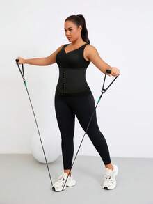 1件大码秋冬季保暖内衬圆领吊带背心，修身无袖休闲运动打底背心，女士 - 黑色 - 查看 5