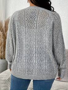 Cárdigan casual de manga larga y abotonadura sencilla para mujer de talla grande - Gris espacial - Ver 3