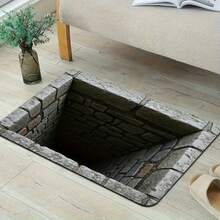 1pc 3D Visual Illusion Deep Pit Stone Pattern Door Mat, Rectangular Non-Slip Polyester Flannel Floor Mat, Low Hair Accumulation, Anti-Static, Suitable For Living Room, Bedroom, Bathroom, Kitchen, Laundry Room - Thickness 0.4inch, Fashionable And Personality Carpet