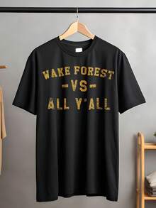 Wake Forest Vs All Yall 100 Percent Cotton T Shirt For Men Women Unisex Casual Short Sleeve Tee Shirts Black Color Graphic Printed Tops Fashion Comfortable Daily Wear Streetwear Style - 黑色 - 查看 1