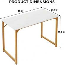 39" Home Office Gaming Desk | Modern Simple Style | Wood & Metal PC Desk | Spacious Surface For Work, Gaming & PC Setup - Gold - View 6