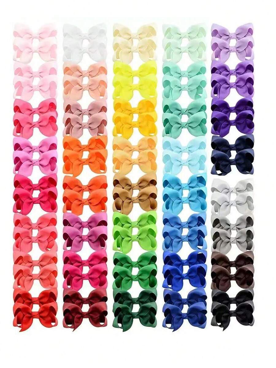 60pcs/Set Girls Random Color Bow Hair Clips, Vintage Satin Ribbon Bow Hair Clips, Cute Bow Hair Pins, Daily Wear Hair Accessories Set (Sold In Pairs) - Nhiều màu - Xem 1