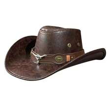 1 pieza Sombrero de vaquero de PU agrietado, material de PU suave, unisex para Halloween, vuelta al colegio, uso diario, viajes, vacaciones, celebraciones y actividades al aire libre