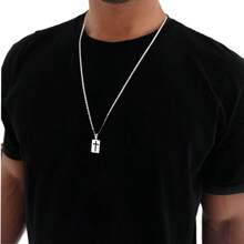 Correntinha Corrente Prata 925 Masculina + Pingente plaquinha Retangular Folheada - Prata - Visão 6