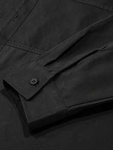 Kemeja Katun Kasual Pria, Warna Polos, Nyaman, Banyak Saku, Gaya Vintage, Cocok untuk Pemakaian Sehari-hari, Musim Semi/Musim Gugur, Atasan Lengan Panjang - Hitam - View 9
