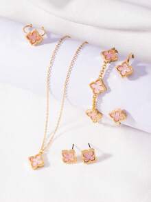1 Set Elegant Four-Leaf Clover Jewelry Set, Luxurious Lucky Clover Necklace & Bracelet Accessories