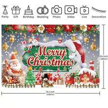 1pc Christmas Background Banner, 82.7*59.1/59.1*39.4/39.4*29.5 Inches Santa Claus Snowman Gingerbread Man Merry Christmas Background Suitable For Christmas Party, Photography Background, Wall Sign, Yard Sign, Winter New Year Christmas Eve Christmas Party Decoration