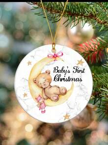 La primera Navidad del bebé 2025, un oso durmiendo en la luna, decoración acrílica, decoraciones navideñas para el hogar, regalo para padres primerizos, adorno navideño, decoración colgante para el árbol de Navidad, regalos acrílicos para nuevos padres