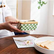 1 Set Ceramic Butter Dish With Bamboo Lid & Knife, Large European Style Butter Plate, Cheese Storage Box, Food Storage Container, Kitchen Butter Dish, Countertop Food Storage Box, High Sealing Butter Box, Suitable For Kitchen Accessories, Refrigerator Storage, Home Kitchen Storage, Great For Gifts And Holiday Decor - Multicolor - View 11