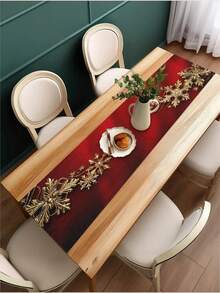 1pc Red Background Golden Snowflake Table Runner, Exquisite Golden Snowflake Decoration, Warm Festive Feel, Suitable For Entryway, Dining Table, Coffee Table(13x35.4/47.2/63/72/78.7 Inches), - متعدد الألوان - مشاهدة 4