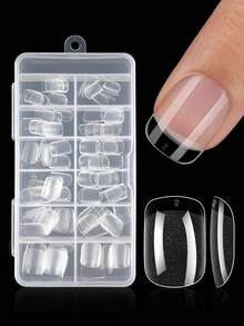 120/600片装 短方形软胶透明甲片 半哑光全覆盖甲片 亚克力预压假指甲片 指甲延长器 家用DIY美甲压片 美甲产品 美甲用品 - 無色 - 查看 8