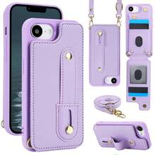 OUKNOEO 時尚人造皮革斜跨手機包,相容 iPhone 17e Air 16e 15 14 13 Pro Max Plus S26 S25 Edge S24 Ultra A37 A57 Z Fold 7 6 5 4,附手腕帶與長掛繩 - 紫色 - 查看 54