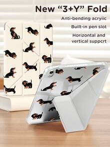 Funda de tableta de cristal transparente de acrílico con diseño de cachorro de dibujos animados de doble cara, compatible con Samsung Galaxy Tab A9, iPad Air 11 pulgadas (M2) 2024 e iPad de 10.a generación - resistente a golpes, con ranura para lápiz, función de suspender/activar, soportes plegables - regalo perfecto para Navidad, vacaciones y Año Nuevo