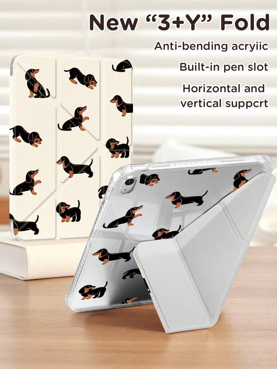 Funda de tableta de cristal transparente de acrílico con diseño de cachorro de dibujos animados de doble cara, compatible con Samsung Galaxy Tab A9, iPad Air 11 pulgadas (M2) 2024 e iPad de 10.a generación - resistente a golpes, con ranura para lápiz, función de suspender/activar, soportes plegables - regalo perfecto para Navidad, vacaciones y Año Nuevo