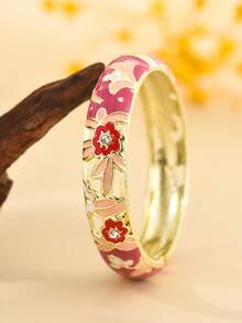 1 pieza Nuevo brazalete de estilo bohemio de moda con esmalte de flor enchapado en oro, adecuado para joyería de mujeres y niñas