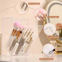 Porte-pinceaux de maquillage en acrylique avec couvercle rabattable incliné – Rangement et organisateur transparents et anti-poussière pour pinceaux de maquillage – Grande capacité (17 emplacements) pour pinceaux de maquillage (transparent) - Transparent - Voir 3