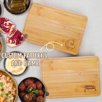 1 Personalized Round Hole Rectangular Cutting Board-Ramadan Theme Cutting Board, Custom Name Cutting Board, Star Moon Ramadan Gift