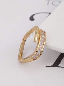 1 chiếc nhẫn mạ vàng 18K bằng đồng, hình vuông, đính đá Cubic Zirconia, kiểu dáng tinh tế, sang trọng, phù hợp cho cả đeo hàng ngày và dự tiệc, món quà tuyệt vời dành cho bạn gái, quà tặng xã giao. - Nhẫn vuông hình học - Xem 7