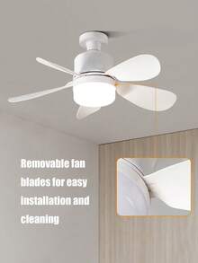 1PC White Modern Ceiling Fan With Light Kit, 5-Blade Design, Includes E27 Bulb, Remote & Wall Switch Support Brightness & Speed Adjustment, Suitable For Living Room, Bedroom, Office, Kitchen, Dining Room Lighting. - Multicolor - View 4
