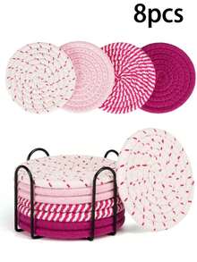 8pcs Table Mats, Cup Coasters, Brown Individual Table Mats, Handwoven Insulating Mats, Coasters, Plates And Pots Mats - Multicolor - View 8