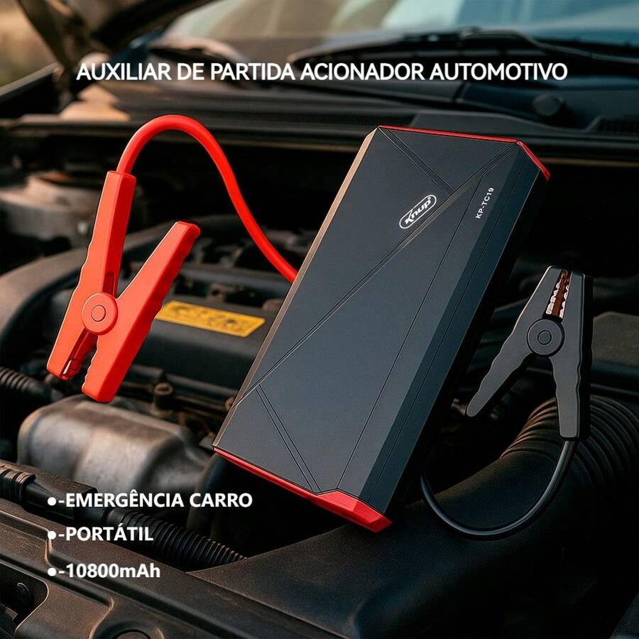 12V 10800mAh Portable Battery Charger Emergency Jump Starter 300A To 500A Car Power Bank With USB LED Emergency Light Alligator Clip And Quick Charge Cable - màu đen - Xem 1