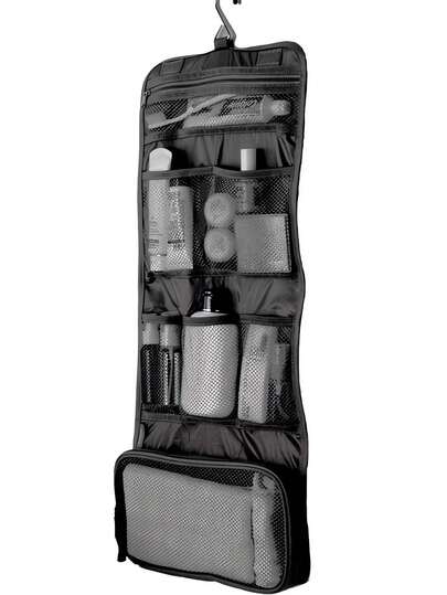 1 st bärbar sminkväska, vattentät rese-necessär, hopfällbar hängande necessär, förvaringspåse för badrumstillbehör med stor kapacitet, kosmetikväska för utomhusbruk med vikbart lock och krok