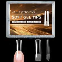 240 Sets Of Soft Gel Nail Tips Kits, Almond-Shaped Long Transparent Semi-Matte Surface, Geometric Patterns, No Trace, Easy To Apply Fake Nails, Manicure Supplies - 半霧面指甲片 13 [240個] - 查看 2